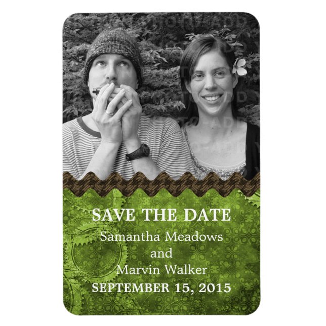 Imán Moda Steampunk Photo Save the Date Magnet, Green (Vertical)
