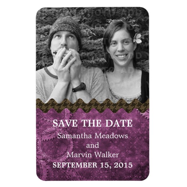 Imán Moda Steampunk Photo Save the Date Magnet, Purple (Vertical)