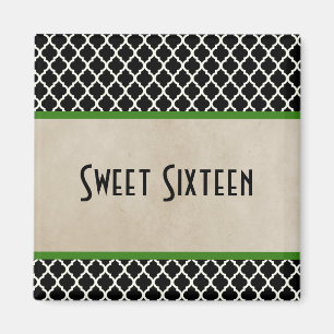 Imán Moda verde Quatrefoil Sweet 16 Magnet