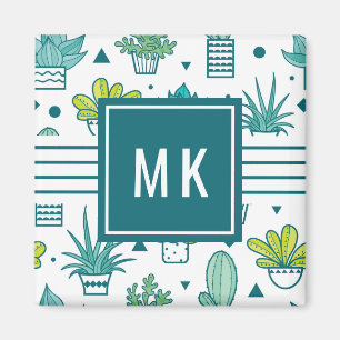 Imán Modelo verde y azul del Succulent de la acuarela