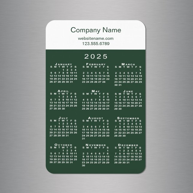 Imán Modern 2025 Calendar Company Name Green White (Modern 2025 Calendar Company Name Green White Magnet in situ)