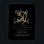 Imán Modern 30th birthday typography black and gold<br><div class="desc">Modern 30th birthday typography black and gold effect birthday invitation. Modern script text monochrome design. Part of a collection.</div>