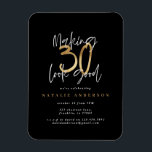 Imán Modern 30th birthday typography black and gold<br><div class="desc">Modern 30th birthday typography black and gold effect birthday invitation. Modern script text monochrome design. Part of a collection.</div>