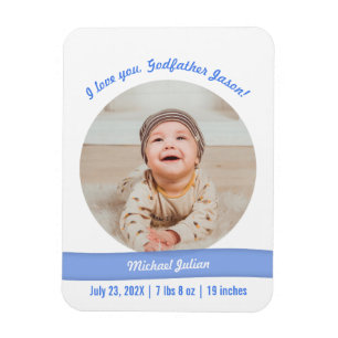Imán Modern Baby Boy Photo Birth Announcement Godfather
