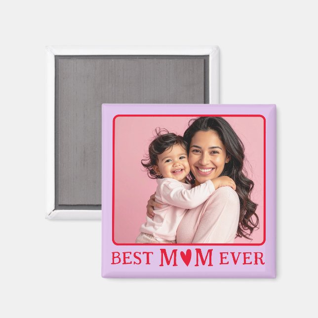 Imán Modern Best Mom Ever Purple Photo Magnet (Anverso/Reverso)