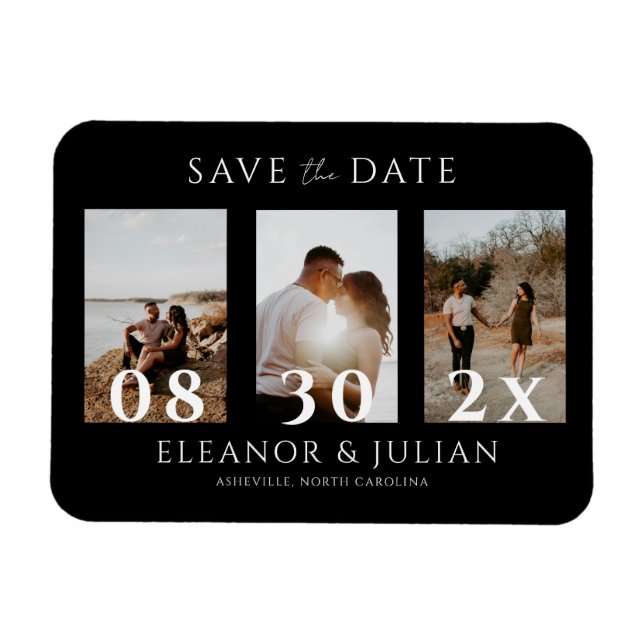Imán Modern Black 3 Photo Film Strip Save the Date (Horizontal)