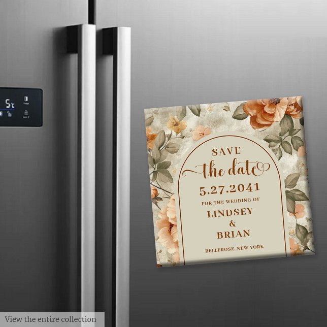 Imán Modern Boho Burnt Orange Beige Sage Save the Date (Modern Boho Burnt Orange Beige Sage Save the Date)