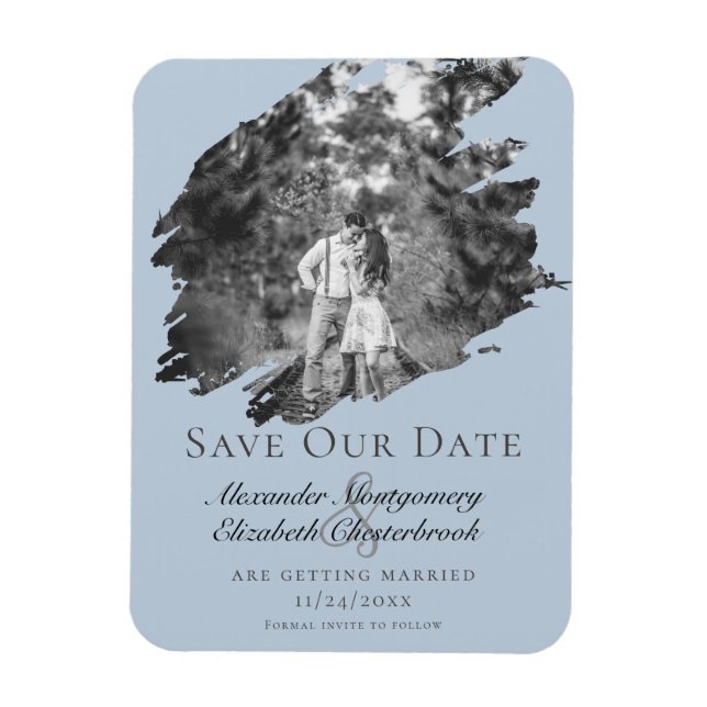 Imán Modern Brushstroke Photo Save the Date Blue (Vertical)