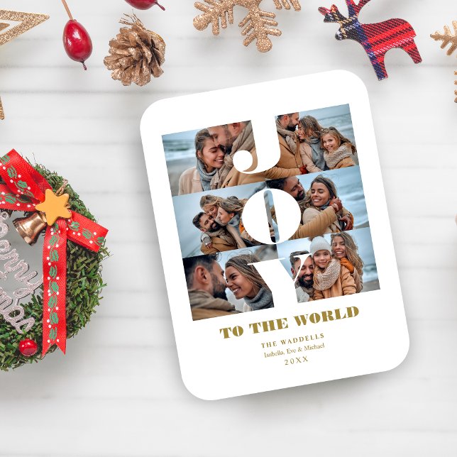 Imán Modern Christmas Joy to the World Quote 6 Photos (Modern Christmas Joy to the World Quote 6 Custom Photos Collage Holiday Card Magnet.)