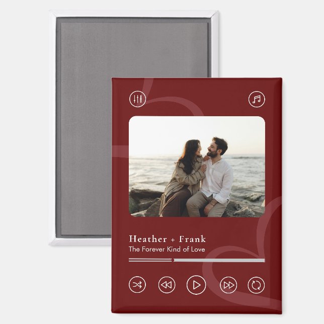 Imán Modern Elegant Chic Music Player Photo Valentine's (Anverso/Reverso)