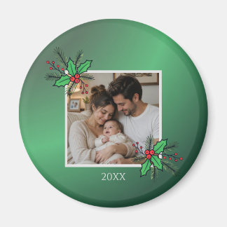 Imán Modern Floral Christmas Photo Frame