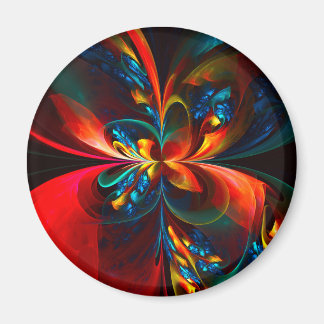 Imán Modern Floral Resumen Art Naranja Patrón Azul #14