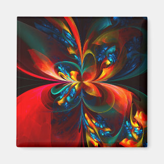 Imán Modern Floral Resumen Art Naranja Patrón Azul #14