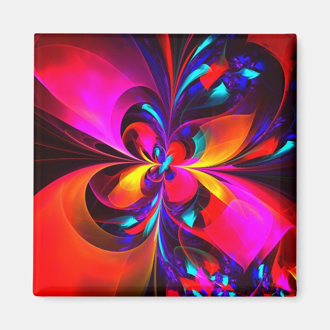 Imán Modern Floral Resumen Arte Patrón Azul Rojo #07 (Frente)