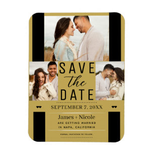 Imán Modern Gold Save the Date 3 Photo Boda
