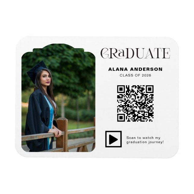 Imán Modern Graduation Photo QR Code Minimal Arch Video (Horizontal)