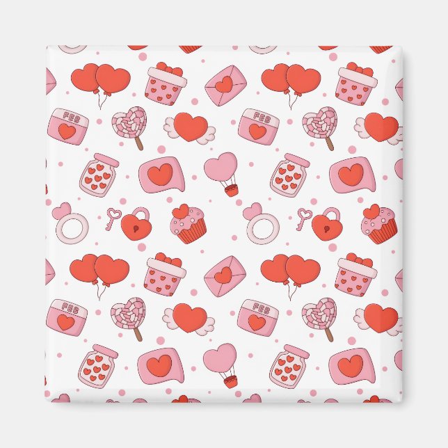 Imán Modern Love Design Happy Valentine’s Day Red Heart (Frente)