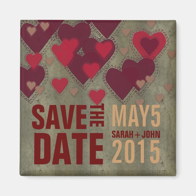 Imán Modern Lovers Red Hearts Save the Date Magnet (Frente)