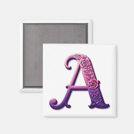 Imán Modern Metallic Rosemaling Letter A, Pink/Purple