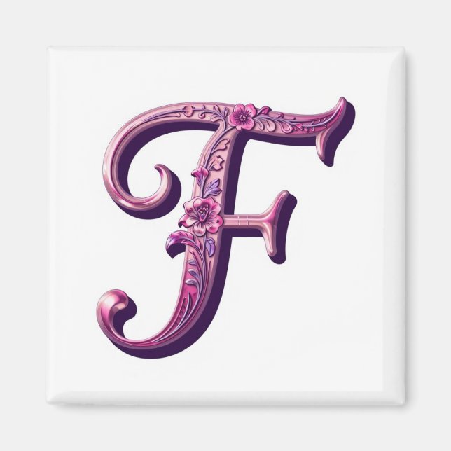 Imán Modern Metallic Rosemaling Letter F, Pink/Purple (Frente)