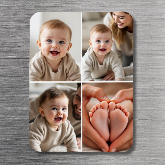 Imán Modern Minimalist Baby 4 Photo Collage  (Subido por el creador)