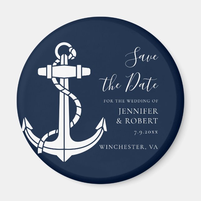Imán Modern Nautical Anchor Wedding Save the Date (Frente)