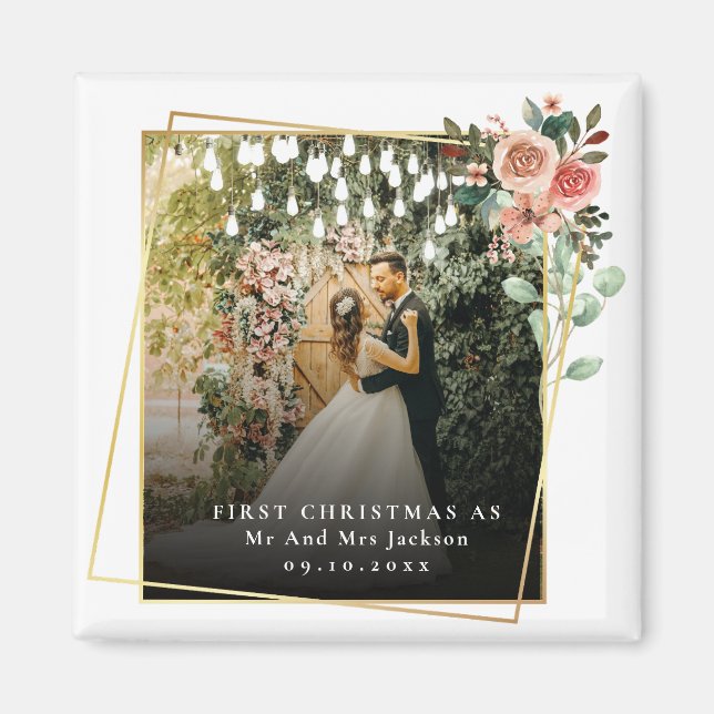 Imán Modern Nuestra Primera Navidad Como Sr. y Sra. Flo (Frente)