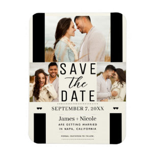 Imán Modern Off White Save the Date 3 Photo Boda