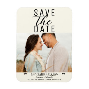 Imán Modern Off White Save the Date Boda Photo