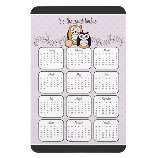 Imán Modern Owls 2012 Calendar Magnet (Vertical)