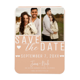 Imán Modern Peach Save the Date 2 Photo Boda