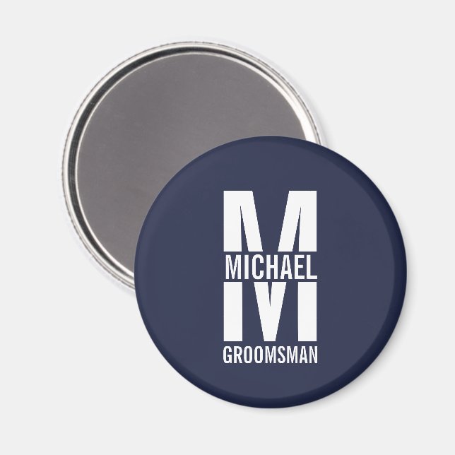 Imán Modern Personalized Groomsmen Monogram and Name (Anverso/Reverso)