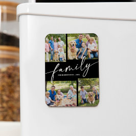 Imán Modern Photo Collage Family Script Keepsake