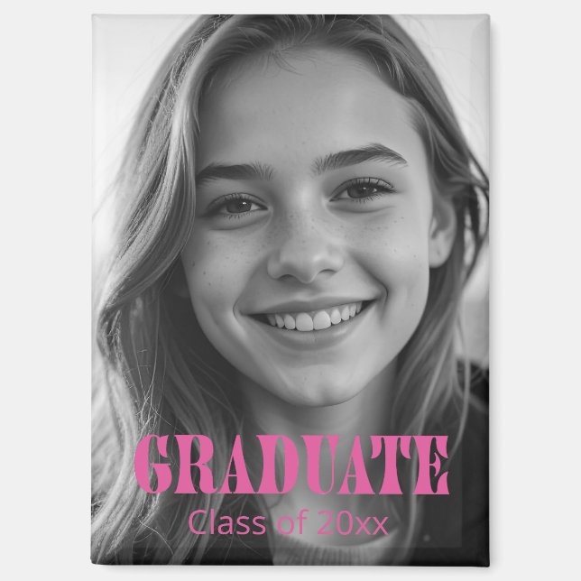 Imán Modern Pink Typography Graduation Photo  (Anverso)
