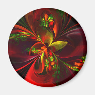Imán Modern Red Green Floral Abstract Art Pattern #05