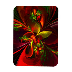 Imán Modern Red Green Floral Abstract Art Pattern #05