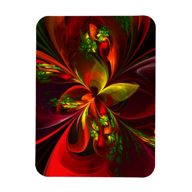 Imán Modern Red Green Floral Abstract Art Pattern #05 (Vertical)