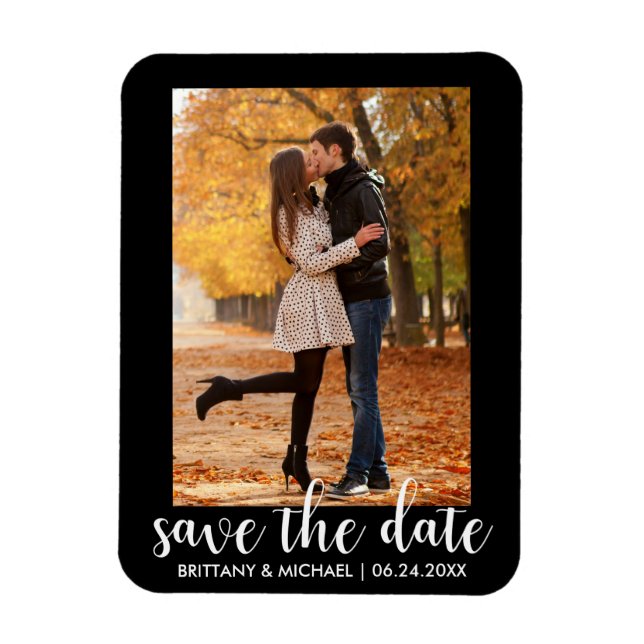 Imán Modern Save The Date Engagement Couple Photo WB (Vertical)