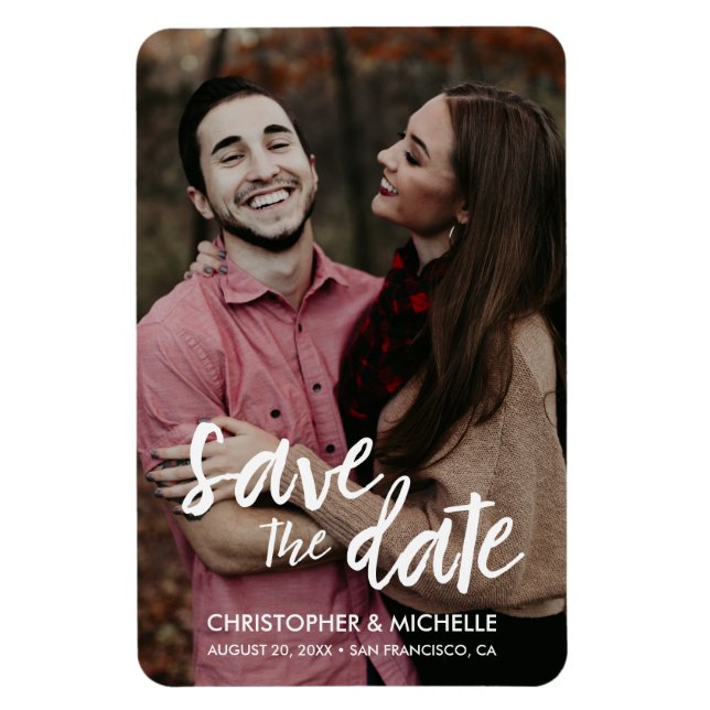 Imán Modern Save the Date Script Personalized Photo (Vertical)
