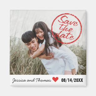 Imán Modern Save the Date Stamp Personalizado Photo