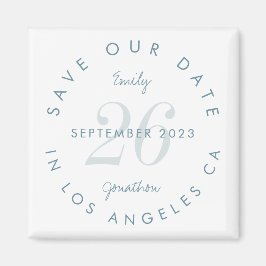 Imán Modern Save the Date Tinted Day Blue Text Names