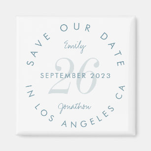 Imán Modern Save the Date Tinted Day Blue Text Names