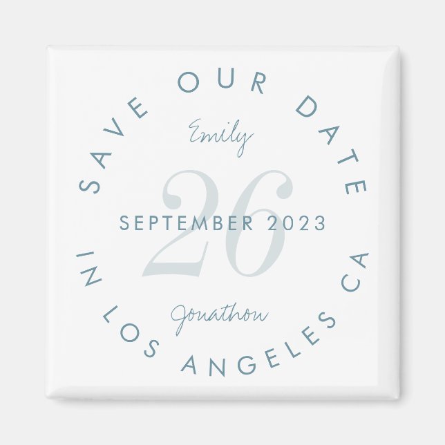 Imán Modern Save the Date Tinted Day Blue Text Names (Frente)