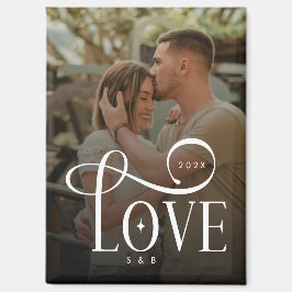 Imán Modern Script Love Custom Engaged Couples Photo