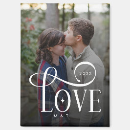 Imán Modern Script Love Custom Engaged Couples Photo