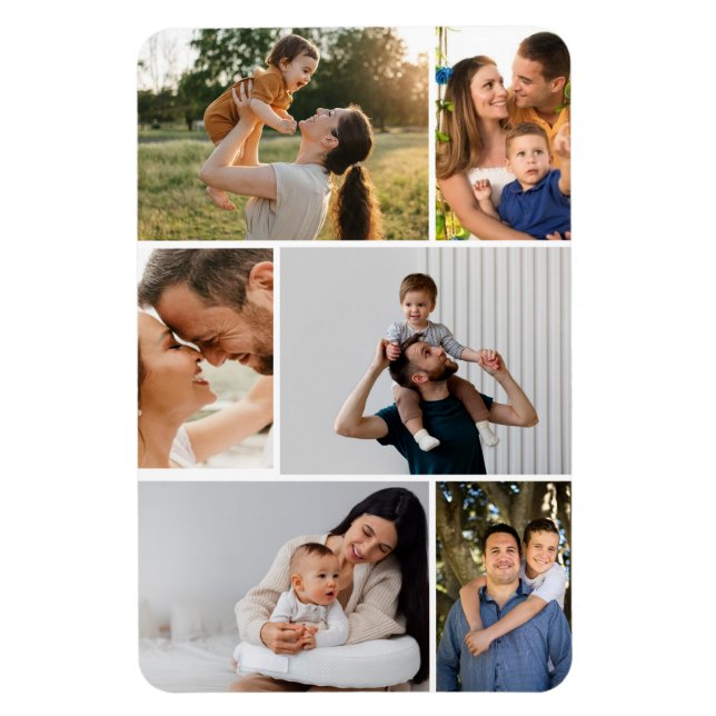 Imán Modern Simple Custom 6 Photo Collage Magnet (Vertical)