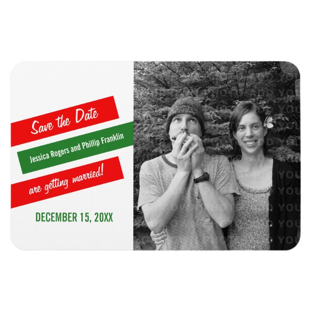 Imán Modern Slant Save the Date Magnet (Rojo/Verde) (Horizontal)