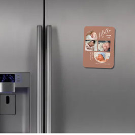 Imán Modern Terracotta 4 Baby Photo Collage Birth