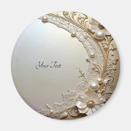 Imán Modern White Flowers Pearls Magnet