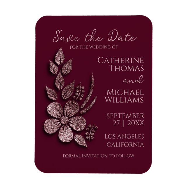 Imán Moderna elegancia Rosa Purpurina de oro Floral y b (Vertical)